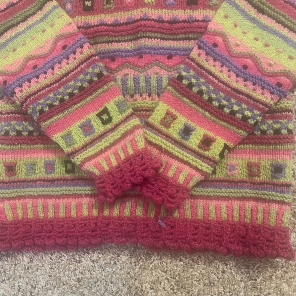 Newari Icelandic Design Hand Knitted Nepal Colorful Cardigan Sweater - Picture 3 of 13